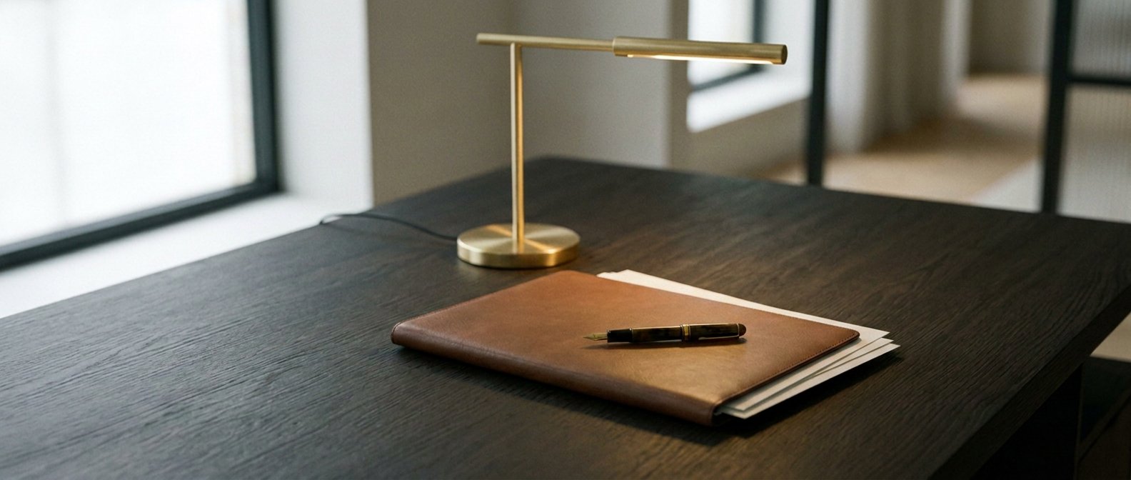 Desk with leather folio